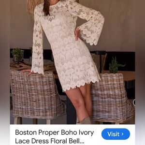Boston Proper Floral Lace Long Bell Sleeve Dress in Cream